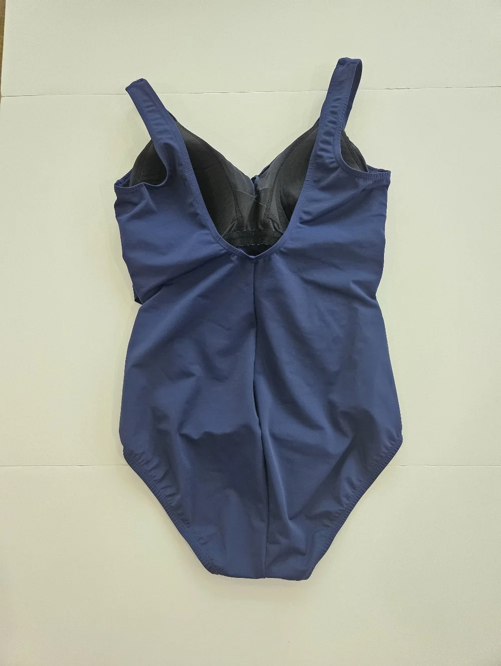 Lands’ End Slender Suit One Piece Swimsuit Womens 12 Blue Ruched Tummy Control